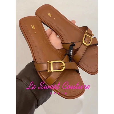 $68 • Buy Zara Woman Nwt Ss23 Brown Leather Crisscross Sandals All Sizes 1624/110