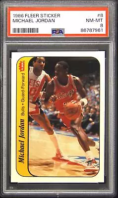 1986 Fleer Sticker #8 Michael Jordan Rookie RC PSA 8 • $1076