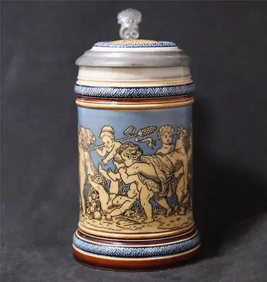 Antique V&B Mettlach Beer Stein Etched #2025 Cherubs And Bacchus C.1901 • $165