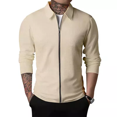 Men's Casual Zipper Coat Men Long Sleeve Jacket Sport Loose Jacket Lapel Outwea • $40.04