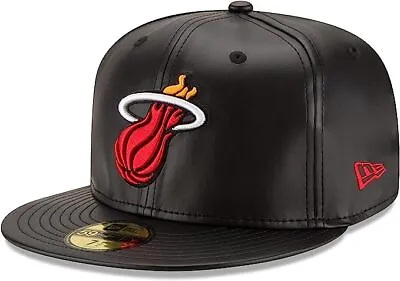 New Era Miami Heat 5950 59Fifty NBA Faux Leather Black Fitted Hat • $29.95
