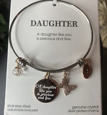 NWT- Unwritten Daughter Charm Bracelet From Macys- Genuine Crystal Silver Plated • $29.99