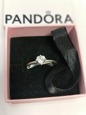 $38 • Buy Pandora Sparkling Heart Solitaire Ring Size 52 Sterling Silver 925 ALE Zirconia