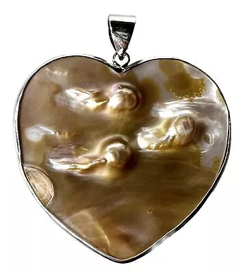 Silver Mabe Blister Pearls Heart Pendant Bezel Setting 1.75” • $29.99