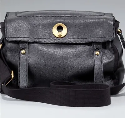 Authentic YVES SAINT LAURENT Muse Two Shoulder Bag Leather Black On Black • $250