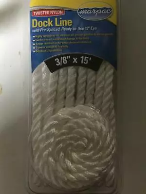 Nylon Dock Line / Rope - White 3/8  X 15' - Brand New • $14.75