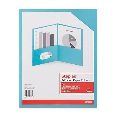 Staples 2-Pocket Folder Teal 13383 • $7.54