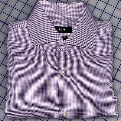 Hugo Boss Sharp Fit 15.5-34/35 Men’s Dress Collar Shirt Button Purple White • $22