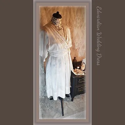 £250 • Buy Rare Antique Original Edwardian Silk Lace Wedding Dress Includes Shoes Corsage