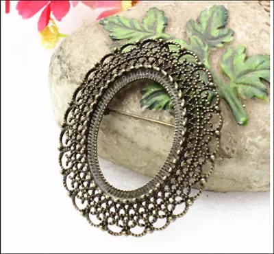 £2 • Buy 2 X Antique Bronze Vintage Style Cabochon Brooch Setting Fits 30x40mm Oval CAMEO