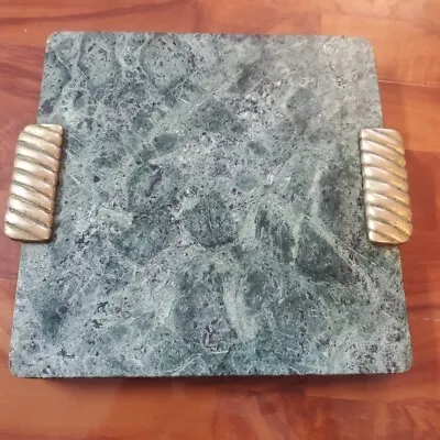 Georges Briard Square Green Marble Slab Cutting Board Brass Handles MCM • $48