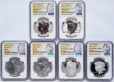 6 Coin Set 2023 Morgan Peace Silver Dollars Ngc Ms70 FR Pf70UC FR And Rp 70 • $11.50