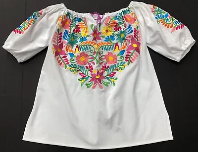 Puebla Mexican Hippie Peasant Embroidered Blouse Top Assorted Colors V-2400 • $30.99