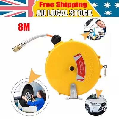 8M Retractable Air Hose Reel Compressor Wall Mounted Auto Rewind Air Hose Reel • $50.59