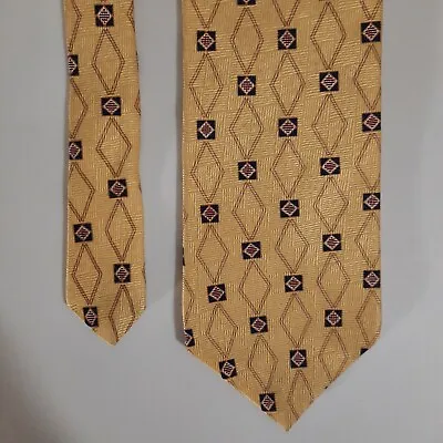 Mens Silk Tie Necktie 57x4 Wide Yellow Diamond Etienne Aigner USA Mint • $9.94