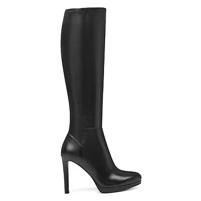 NINE WEST - QUIZME Black REAL Leather/stretch Knee High Boots 4.25  Heel SZ 9 • $129