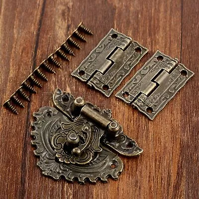 Classic Carved Flower Box Latch Hasp & 2pc Hinges For Cabinet Drawer Jewelry Box • $7.03