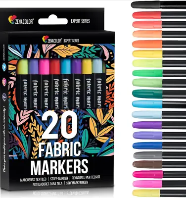 20 Fabric Pens Permanent For Clothes T Shirt Fabric Bag Craft Paint Pens • £7.46