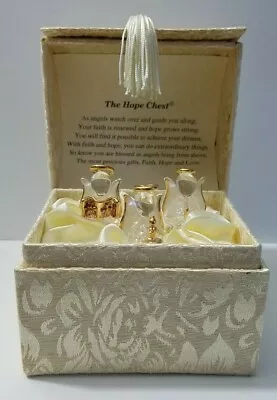 Vintage Music Box Hope Chest 3 Spun Glass Angels Faith Hope And Love • $17.84