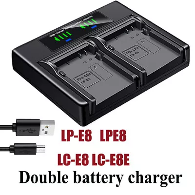 Dual Battery Charger For Canon LP-E8 EOS 600D 650D 700D Kiss X4 X5 X6 BG-E8 • £7.19