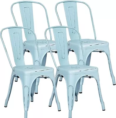 Metal Stackable Kitchen Trattoria Side Chic Dining Bistro Cafe Chairs • $126.48