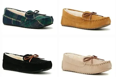 Joyspun Women's Pick Memory Foam Slip-on Genuine Suede Moccasin Slippers: 6-11 • $14.99