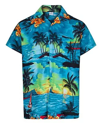 Mens Hawaiian Shirt Palm Tree Stag Beach Holiday Aloha Summer Fancy Dress S -2xl • £11.95