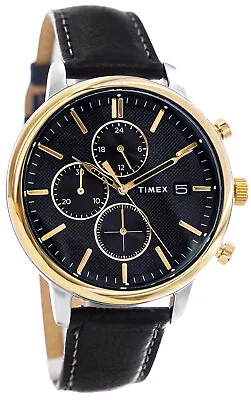 Timex TW2U39100 Chicago Men's Analog Chronograph Watch Black Leather Strap • $82.95