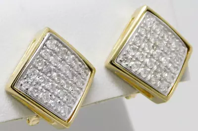 14 Kt Gold Pair Of Diamond Shaped Pavè Diamond Omega Back Stud Earrings B4761 • $765