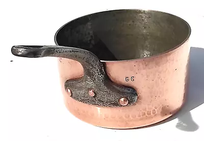 Vintage French 8.1inch Copper Saucepan Chomette Favor Hammered Finish 2.5mm 6lbs • $335.10