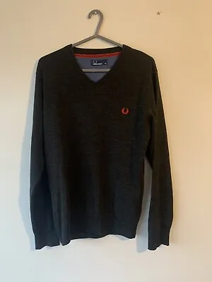 £29.99 • Buy Men's Genuine Fred Perry Medium V-Neck Knitted Sweatshirt Dark Grey, Long Sleeve