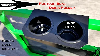 Pontoon Boat 2 Jumbo Cup Drink Holder Black Textured ABS Plastic Fits 1 1/4 Rail • $21.95