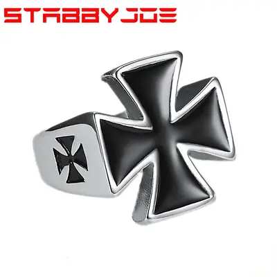 Stabbyjoe Mens Stainless Steel Iron Cross Ring Solid Military Biker Size 7-15 • $10.99