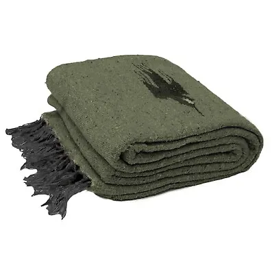 Olive Green Mexican Blanket | Thunderbird Yoga Blanket | Home Throw Blanket • $24.95