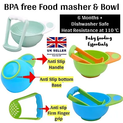 BPA Free Manual Baby Food Masher & Bowl Grinder Complete Essential Weaning Kit • £6.99