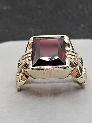 10 K Solid Gold Ring With Deep Color Ruby (lab Created) Vintage Retro Chain • $355