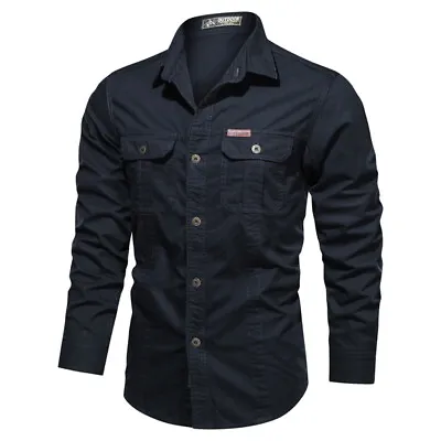 New Men Military Army Long Sleeve Shirts Tactical Work Casual Outdoor Shirt UK • £25.43