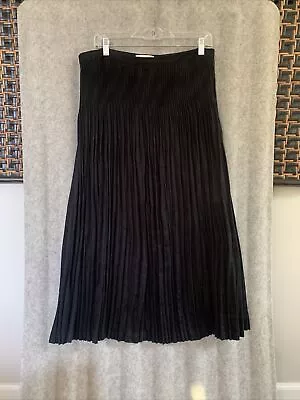 Coldwater Creek Pleated Black Chamois Skirt Size Medium 10-12 Mid Leg Velvety • $15.99