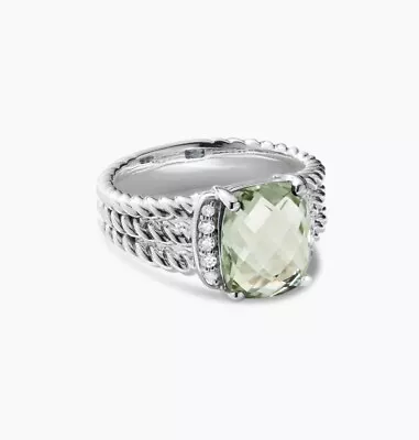 David Yurman Sterling Silver Petite Wheaton Prasiolite Diamond Ring Size 7 • $98.24