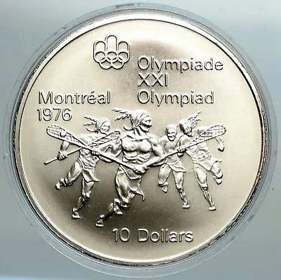 1974 CANADA Elizabeth II Olympics Montreal Lacrosse BU Silver $10 Coin I101135 • $398.80