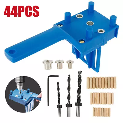 44PCS Wood Dowel Drilling Hole Saw Drill Guide Kit Woodworking Doweling Jig Set • £7.83