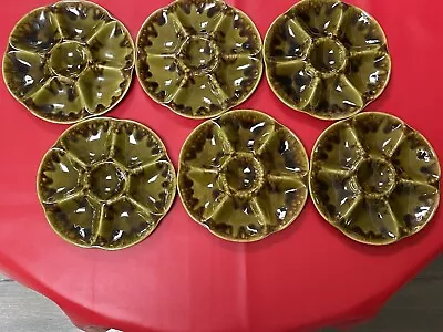 £35 • Buy Set Of 6 Gien (Molten Brown Drip Majolica) French Oyster Plates