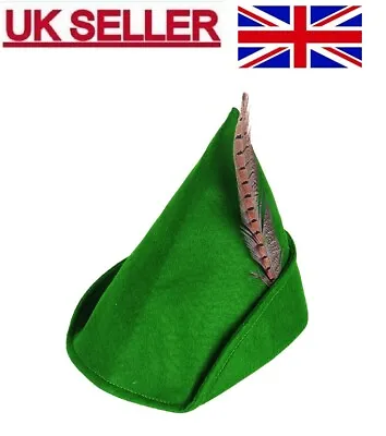 Adult Fancy Dress Robin Hood Green Hat Peter Pan Cap With Feather Medieval  • £4.59