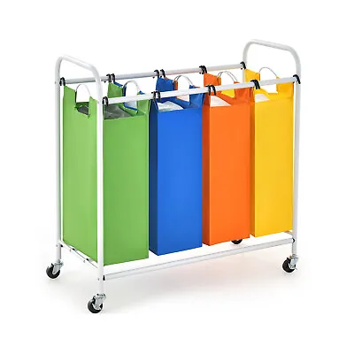 Clothes Hamper Storage Organizer 4 Bag Laundry Sorter Cart Removable Bags Wheel • $47