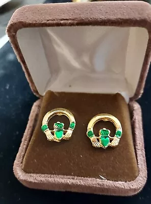 Vintage Claddagh Stud Earrings -Gold Plated Painted Epoxy Irish St Patrick's Day • $8.50