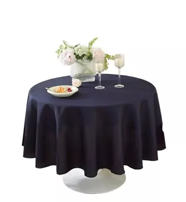  90  Round Navy Blue Premium Polyester Tablecloth Washable And Wrinkle Resist... • $13.40