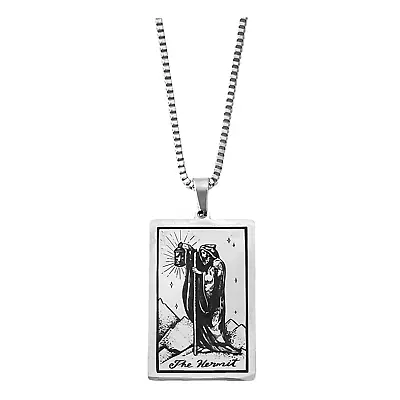 THE HERMIT Necklace Stainless Steel Silver Tarot Card Drop Pendant 19  Box Chain • $19.99