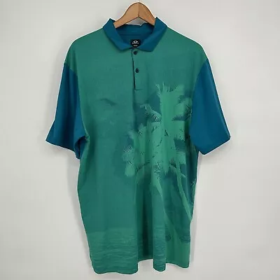 Oakley Polo Shirt Mens 2XL Green Hydrolix Golf Performance Palm Tree Print XXL • $15