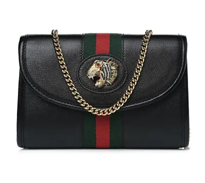 GUCCI Black Leather WOC Mini Wallet On Chain Bag Crossbody Clutch Purse $1400 • $499