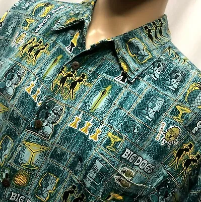  Big Dogs 1960s Theme Hawaiian Shirt Mens Large Go Go Dancers Lava Lamp Tiki Vtg • $32.99